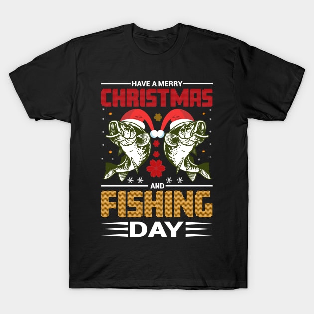 Christmas Fishing T - Shirt Design T-Shirt by Shuvo Design